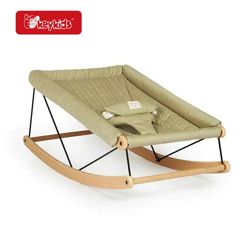 Natural Wooden Baby Rocking Chair Infants Bouncer Seat with Activity Gym W08G400